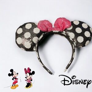 Disney Sequin Polka Dot Minnie Mouse Ears with Pink Bow